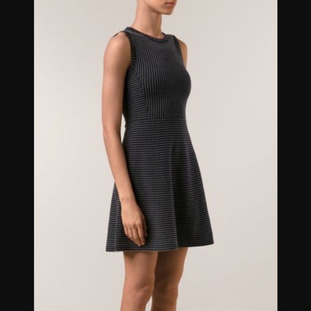 Theory knit striped flared wool dress L
